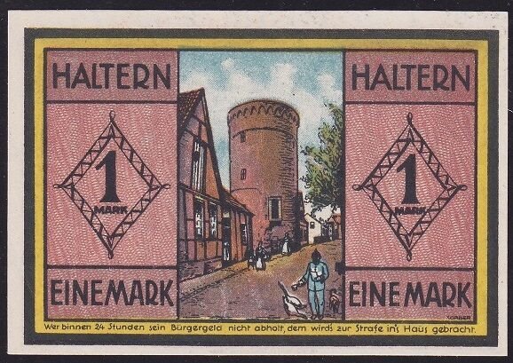 Almanya 1 Mark Notgeld 1921 Çil Filigranlı