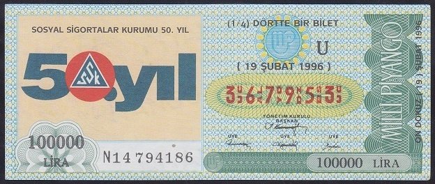 1996 19 ŞUBAT ÇEYREK BİLET