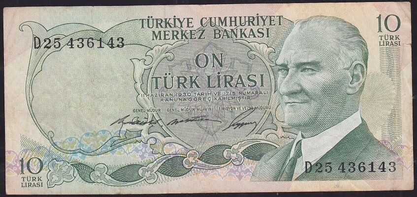 6.Emisyon 1.Tertip 10 Lira D25 436143 Çok Temiz+