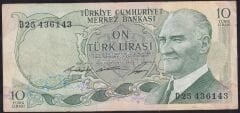 6.Emisyon 1.Tertip 10 Lira D25 436143 Çok Temiz+
