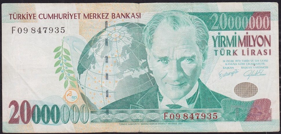 7.Emisyon 20 000 000 Lira F09 847935 Çok Temiz