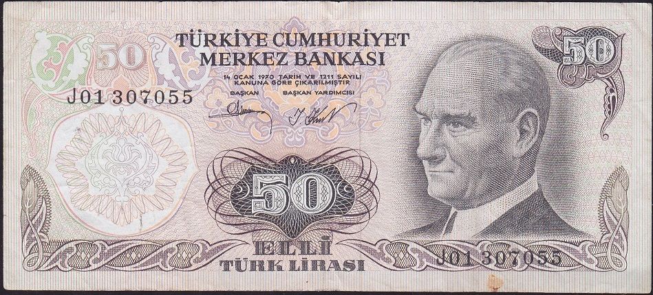 6.Emisyon 2.Tertip 50 Lira J01 307055 Çok Temiz