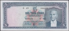 5.Emisyon 3.Tertip 5 Lira G45 444430 Çok Çok Temiz +