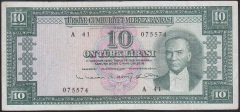 5.EMİSYON 6.TERTİP 10 LİRA A41 075574 ÇOK TEMİZ ( DÜZLEME VAR ) eski kağıt para değerleri