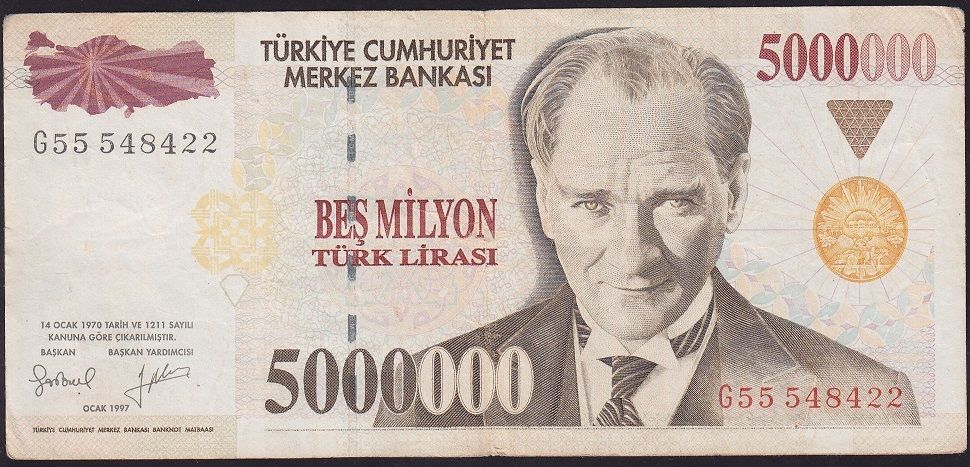 7.Emisyon 5 000 000 Lira G55 548422 Çok Temiz