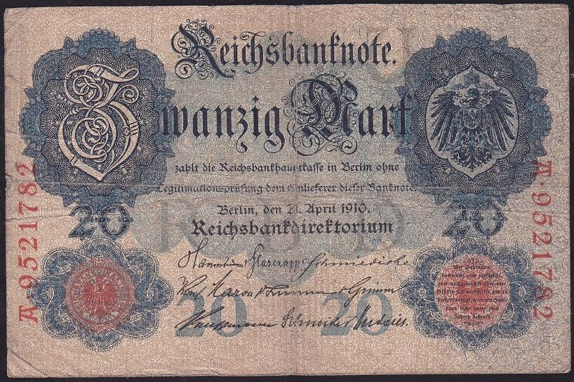 Almanya 20 Mark 1910 Çok Temiz