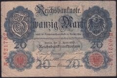 Almanya 20 Mark 1910 Çok Temiz