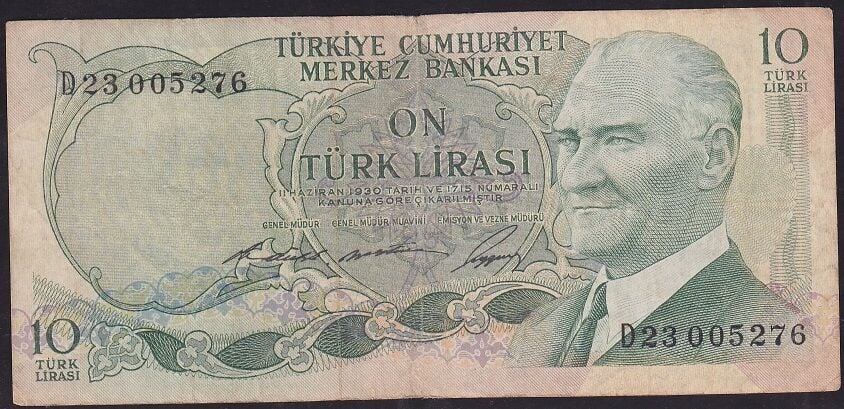 6.Emisyon 1.Tertip 10 Lira D23 005276 Çok Temiz