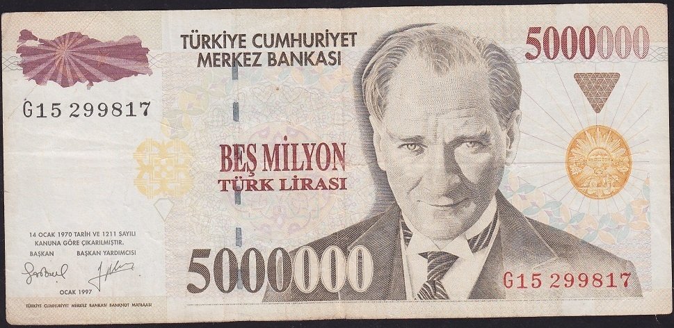 7.Emisyon 5 000 000 Lira G15 299817 Çok Temiz