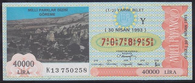 1993 30 NİSAN YARIM BİLET Y SERİSİ