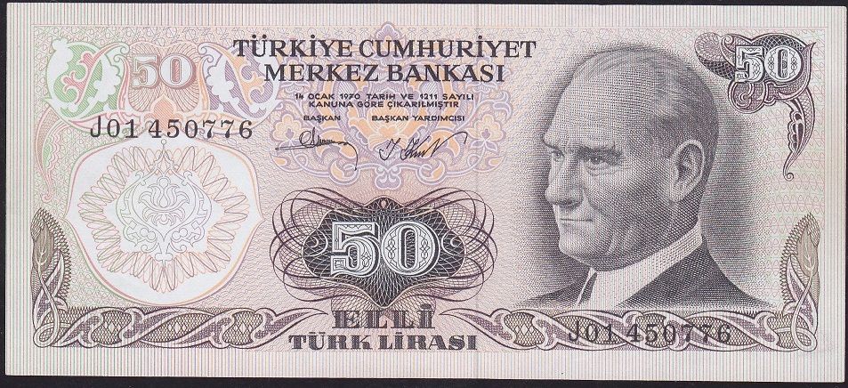 6.Emisyon 2.Tertip 50 Lira J01 450776 Çilaltı Çil