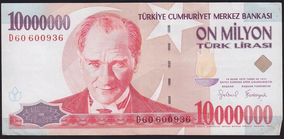 7.Emisyon 10 000 000 Lira D60 600936 Çok Çok Temiz