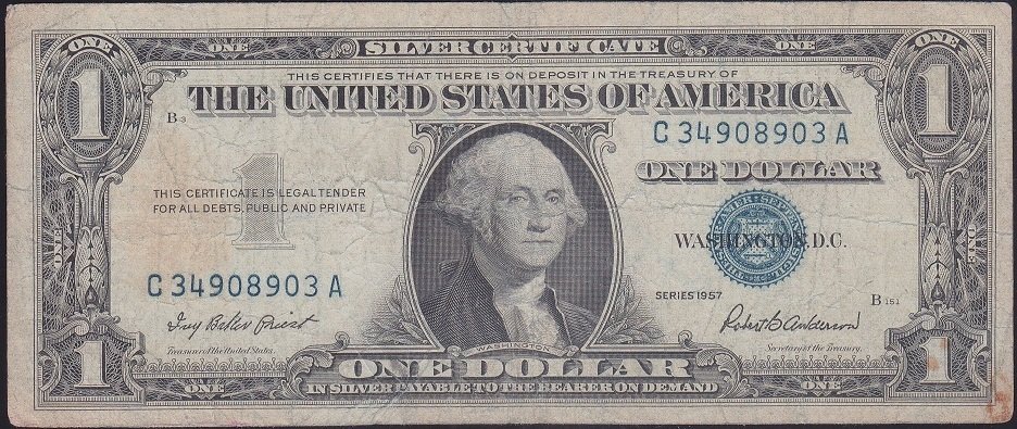AMERİKA 1 DOLAR 1957 TEMİZ ( TEMİZLENMİŞ)