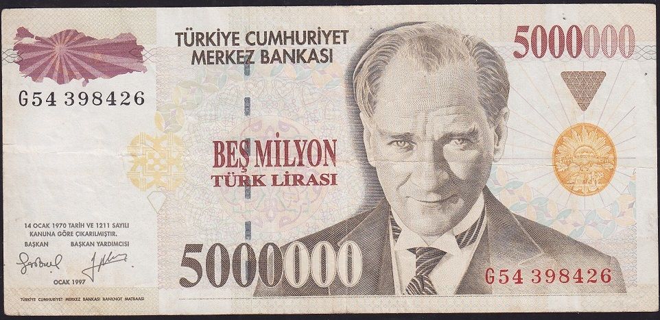 7.Emisyon 5 000 000 Lira G54 398426 Çok Temiz