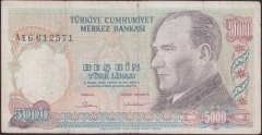 7.EMİSYON 1.TERTİP 5000 LİRA A16 612571 ÇOK TEMİZ