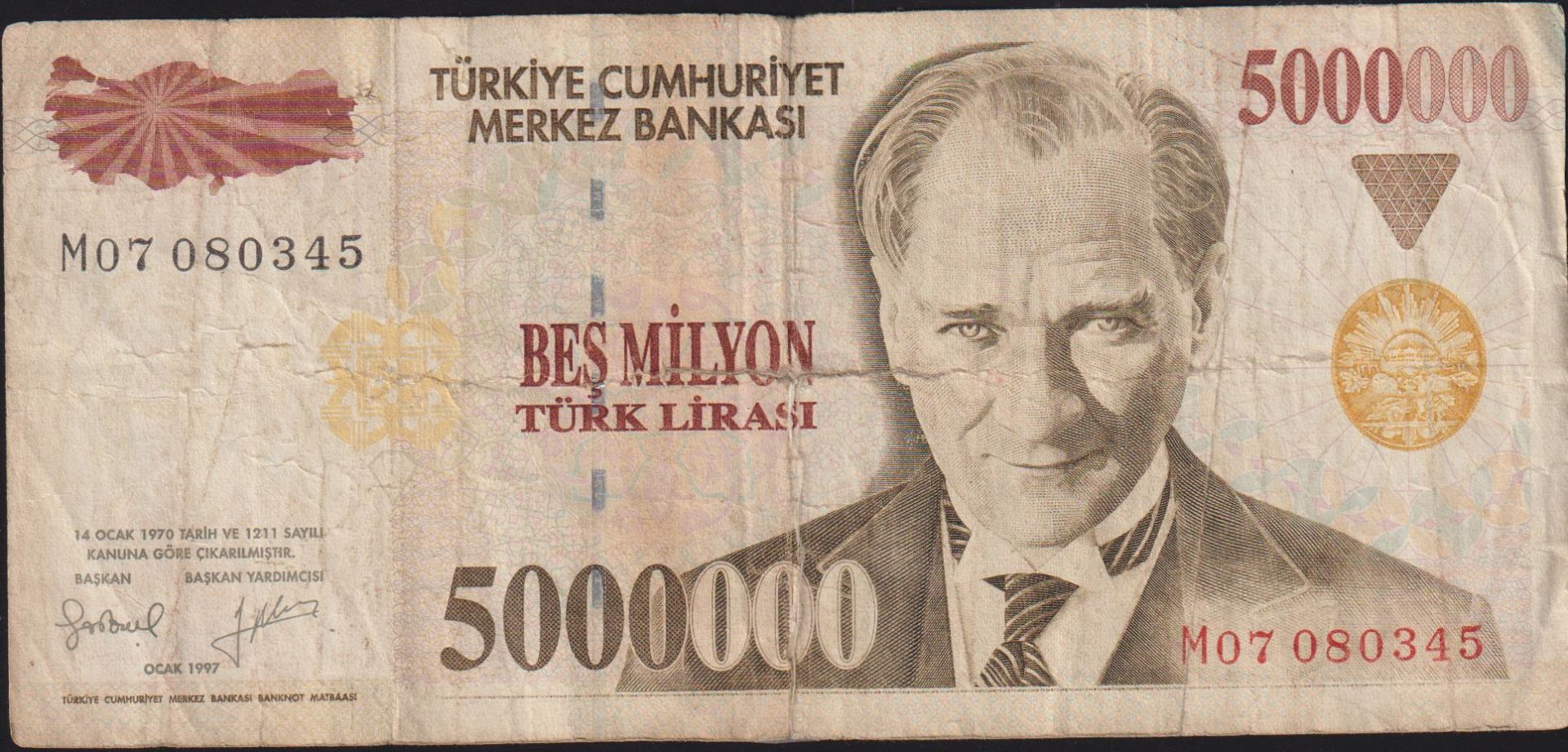 7.Emisyon 5 000 000 Lira M07 080345 Haliyle