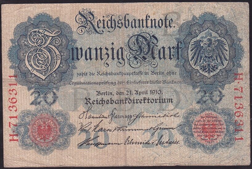 Almanya 20 Mark 1910 Çok Temiz