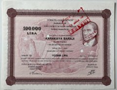 Karakaya Barajı Hisse Senedi 100.000 Lira 1987