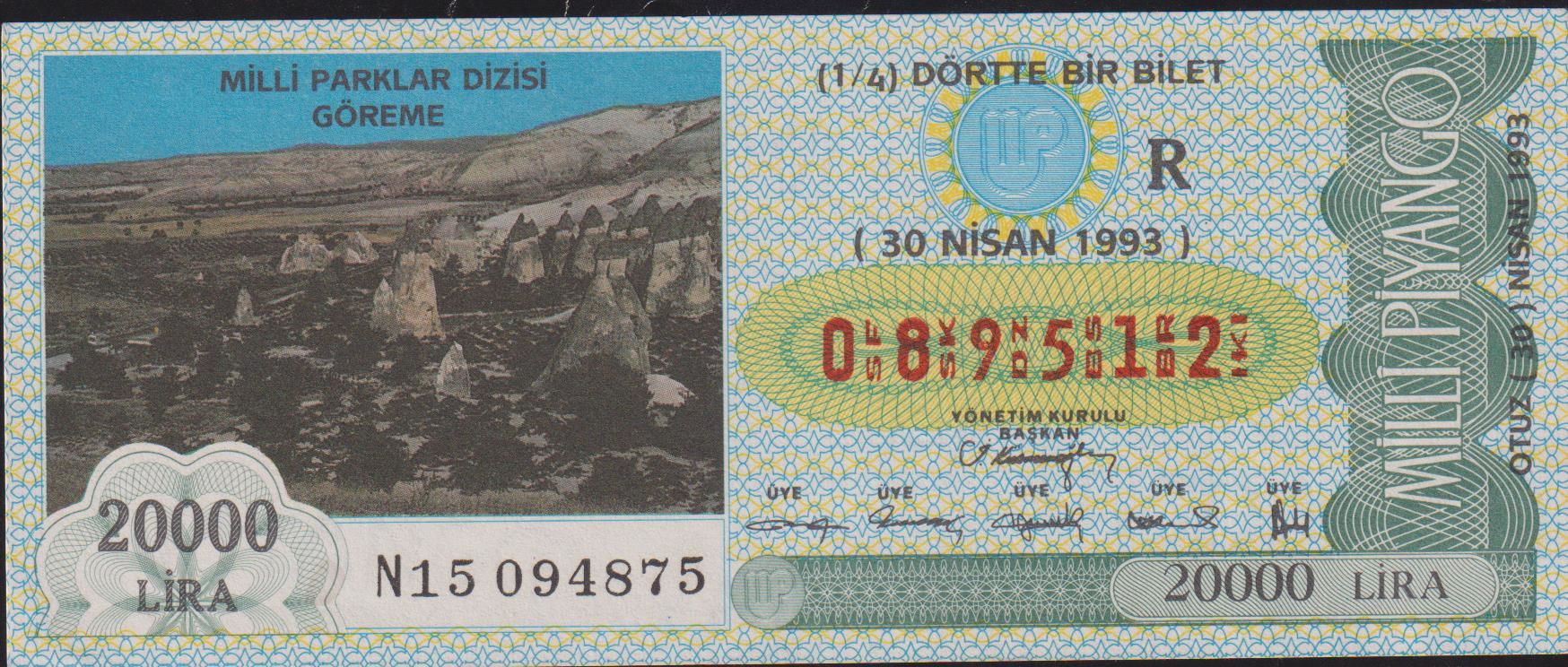 1993 30 Nisan Çeyrek Bilet - R Serisi
