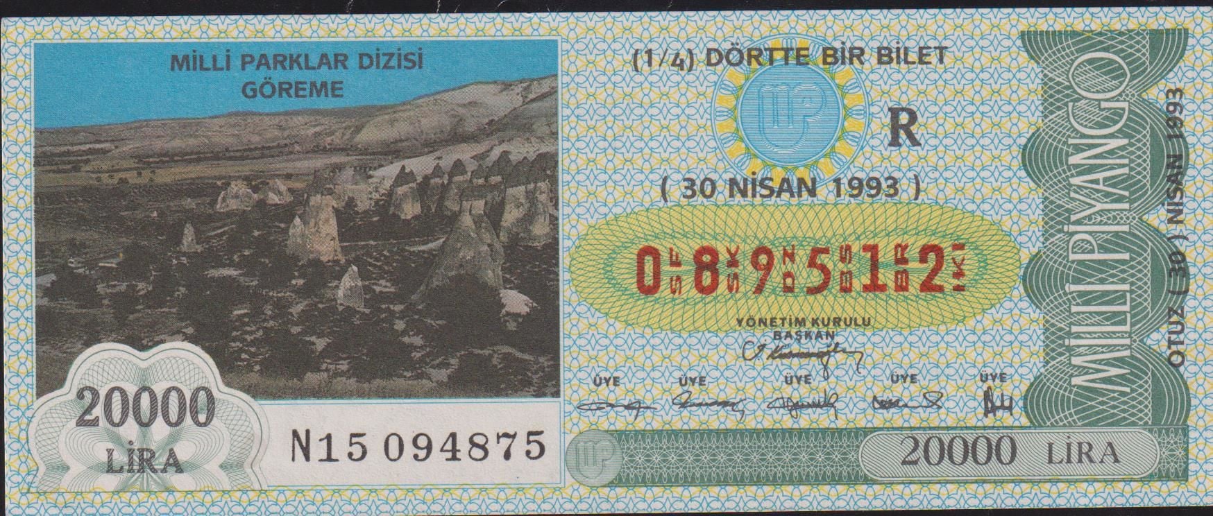 1993 30 Nisan Çeyrek Bilet - R Serisi - Göreme