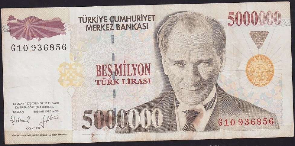 7.Emisyon 5 000 000 Lira G10 936856 Çok Temiz