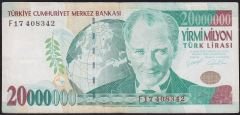 7.Emisyon 20 000 000 Lira F17 408342 Çok Temiz+