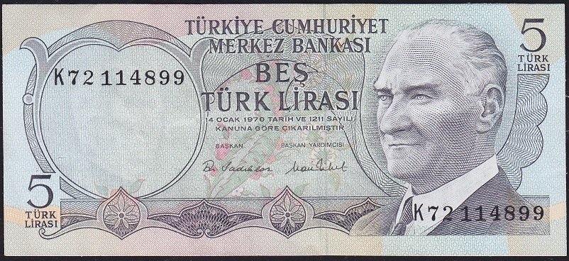 6.Emisyon 2.Tertip 5 Lira K72 114899 Çok Temiz+