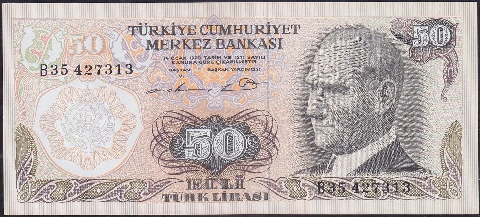 6.Emisyon 1.Tertip 50 Lira B35 427313 Çilaltı
