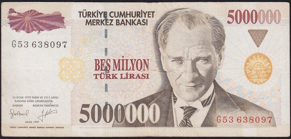 7.Emisyon 5 000 000 Lira G53 638097 Çok Temiz
