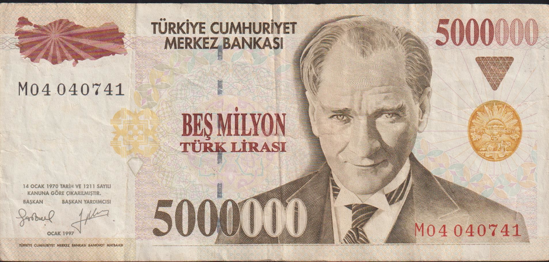 7.Emisyon 5 000 000 Lira M04 040741 Çok Temiz