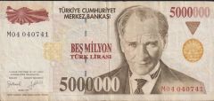 7.Emisyon 5 000 000 Lira M04 040741 Çok Temiz