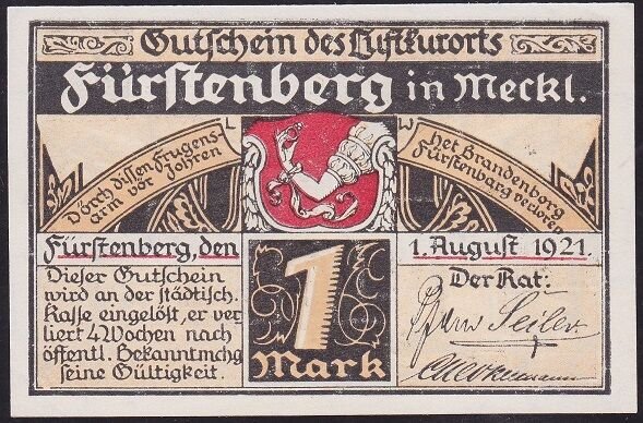 Almanya 1 Mark Notgeld 1921 Çil Filigranlı