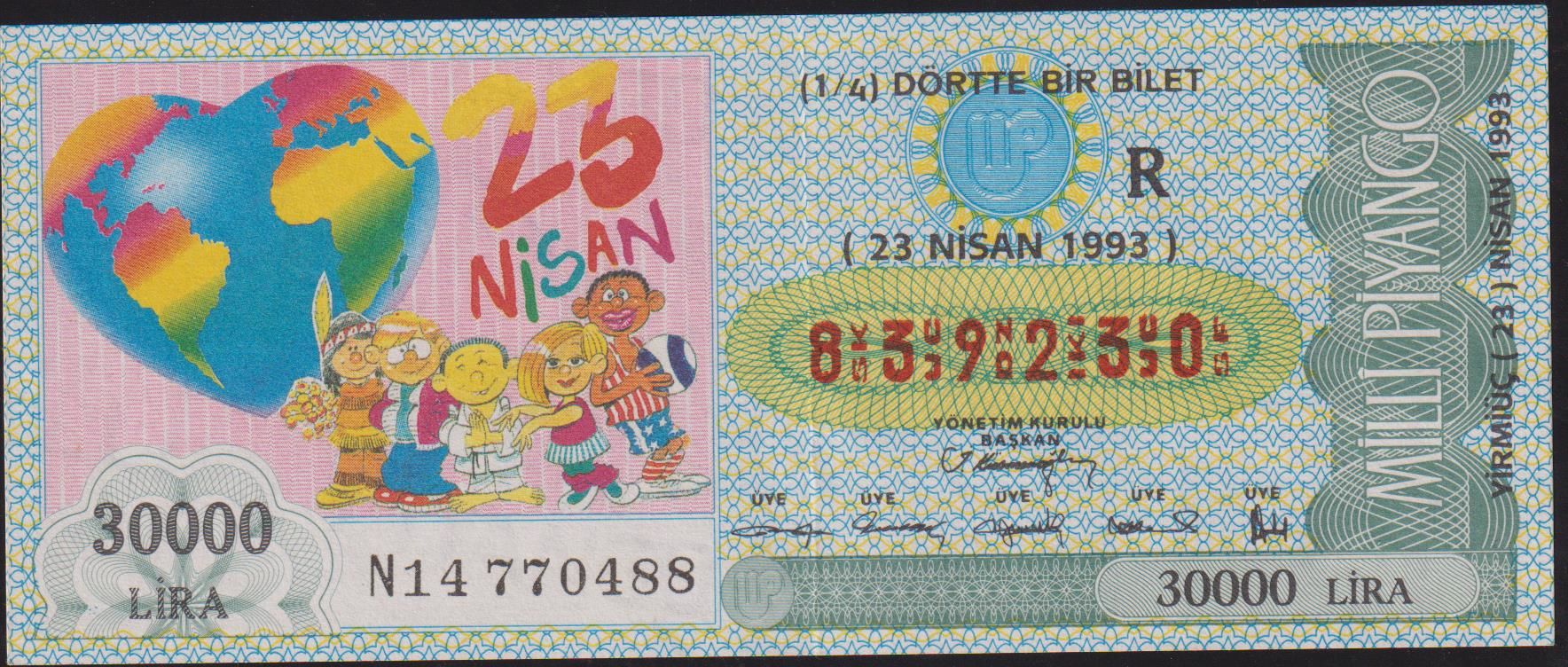 1993 23 Nisan Çeyrek Bilet - R Serisi