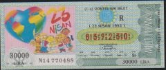 1993 23 Nisan Çeyrek Bilet - R Serisi
