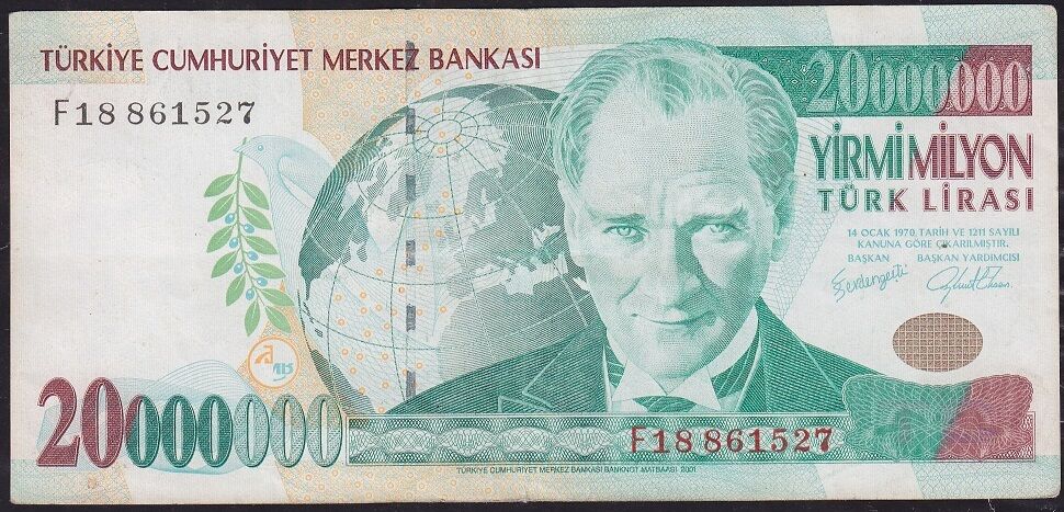 7.Emisyon 20 000 000 Lira F18 861527 Çok Temiz+