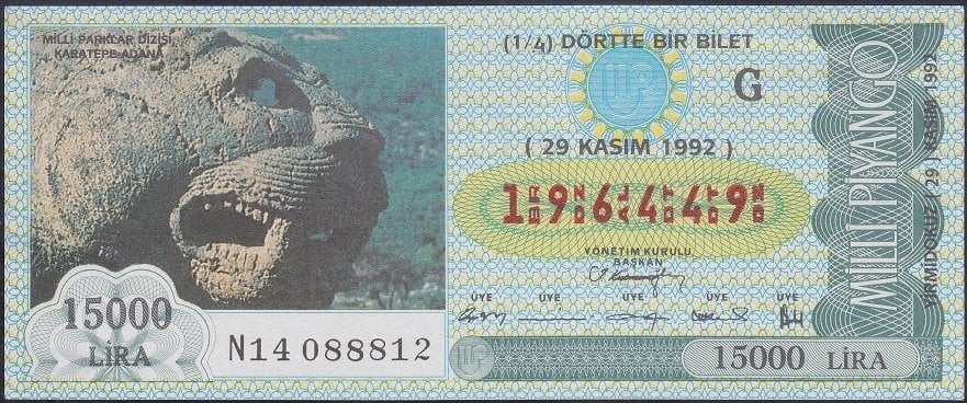 1992 29 Kasım Çeyrek Bilet - G Serisi - Karatepe Adana