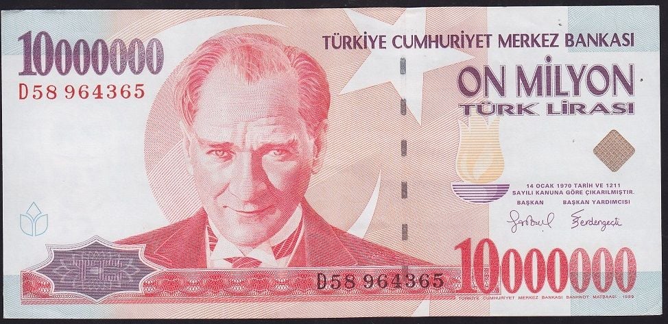 7.Emisyon 10 000 000 Lira D58 964365 Çok Çok Temiz+