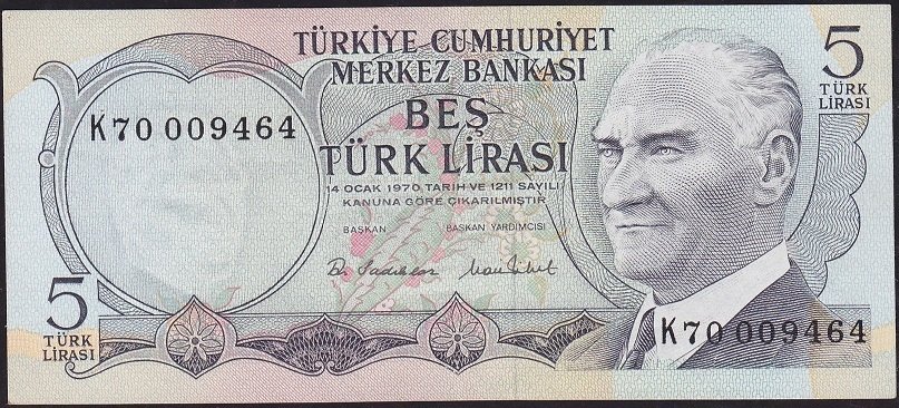 6.Emisyon 2.Tertip 5 Lira K70 009464 Çilaltı