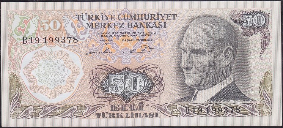 6.Emisyon 1.Tertip 50 Lira B19 199378 Çilaltı Çil