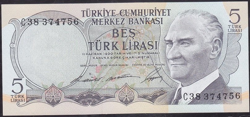 6.Emisyon 1.Tertip 5 Lira C38 374756 Çil