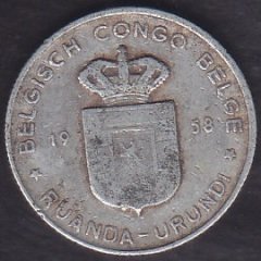 BELÇİKA KONGO 1 FRANK 1958 ( RWANDA - BURUNDİ ) eski para fiyatları