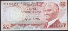 6.Emisyon 3.Tertip 20 Lira H03 624874 Çil