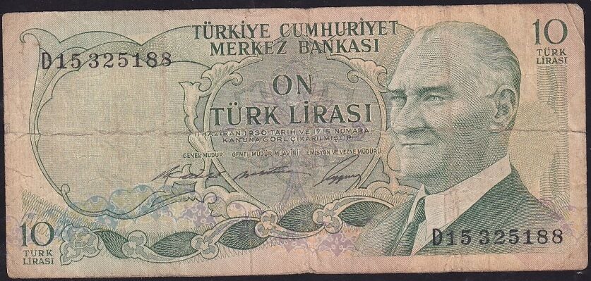6.Emisyon 1.Tertip 10 Lira D15 325188 Çok Temiz