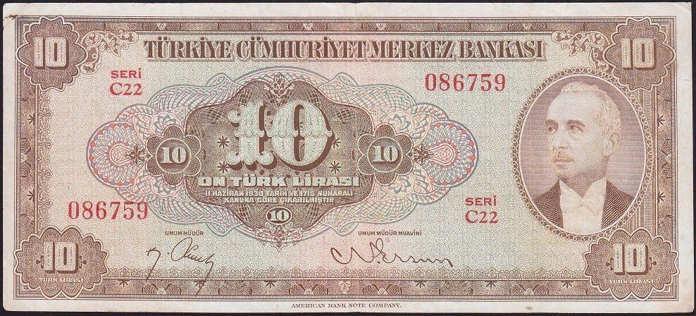 4.Emisyon 2.Tertip 10 Lira Seri C22 086759 Çok Temiz+