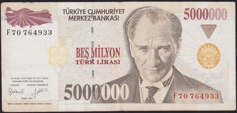 7.Emisyon 5 000 000 Lira F70 764933 Çok Temiz