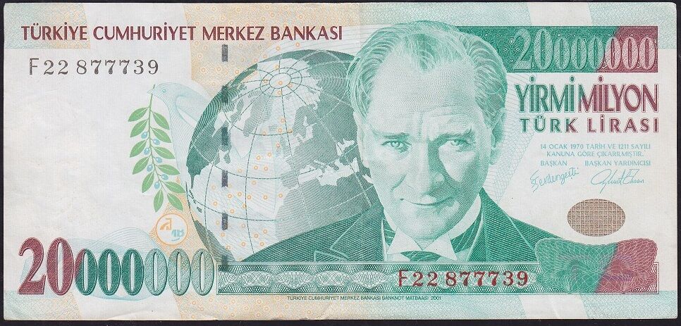 7.Emisyon 20 000 000 Lira F22 877739 Çok Temiz+