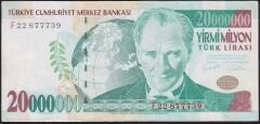 7.Emisyon 20 000 000 Lira F22 877739 Çok Temiz+