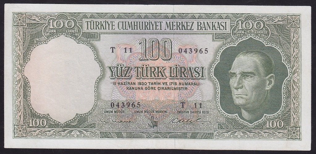 5.EMİSYON 4.TERTİP 100 LİRA T11 043965 ÇOK TEMİZ( AÇIKLAMAYI OKUYUNUZ ) eski para