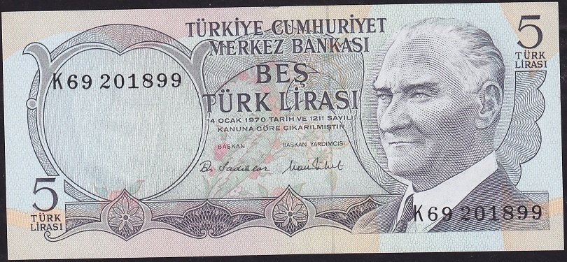 6.Emisyon 2.Tertip 5 Lira K69 201899 Çilaltı