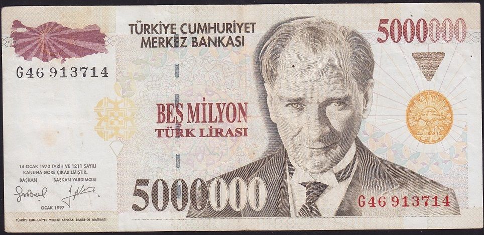 7.Emisyon 5 000 000 Lira G46 913714 Çok Temiz+